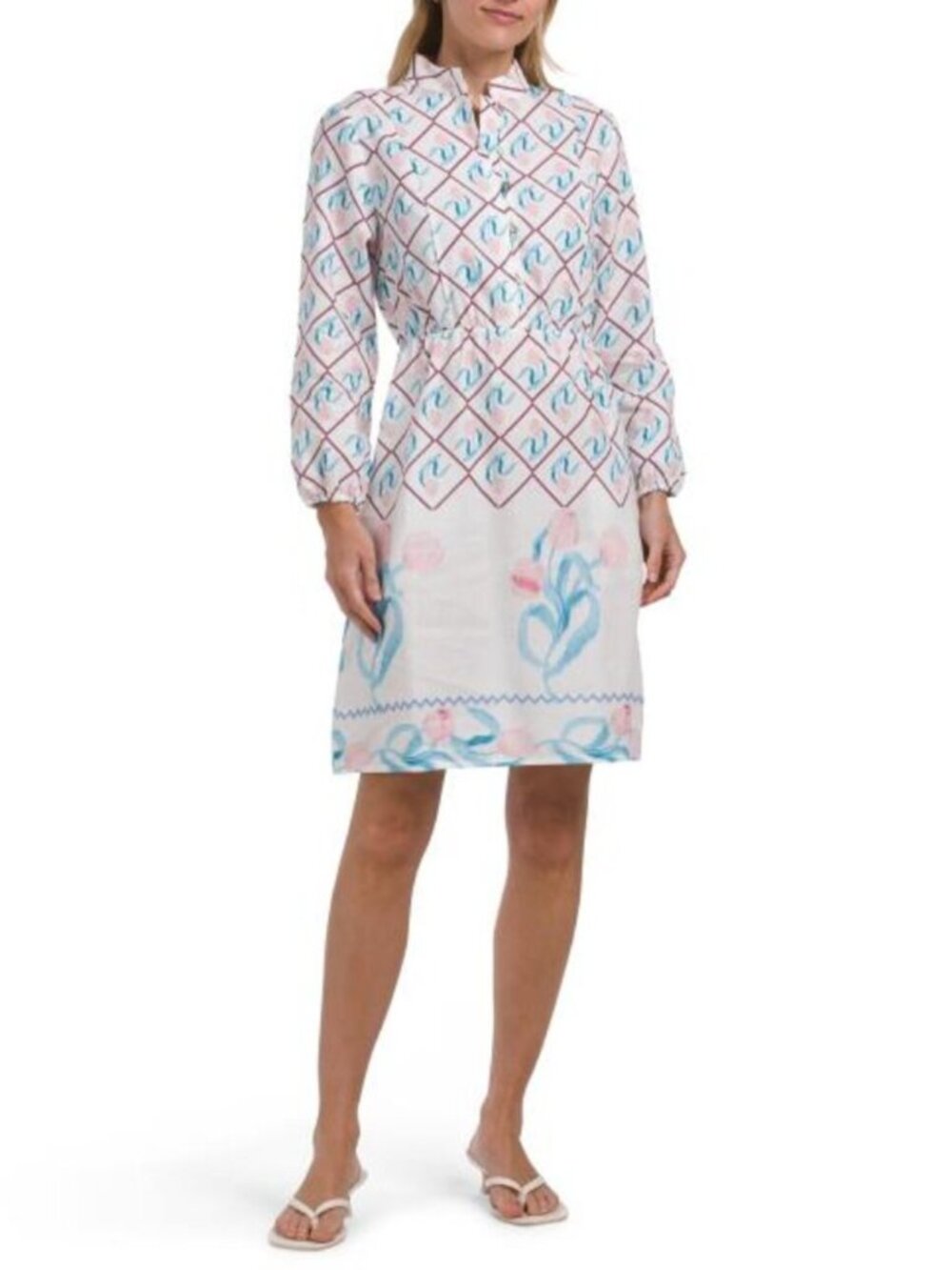 SPIGHE DI LINO Made In Italy Linen Blend Long Sleeve Floral Dress